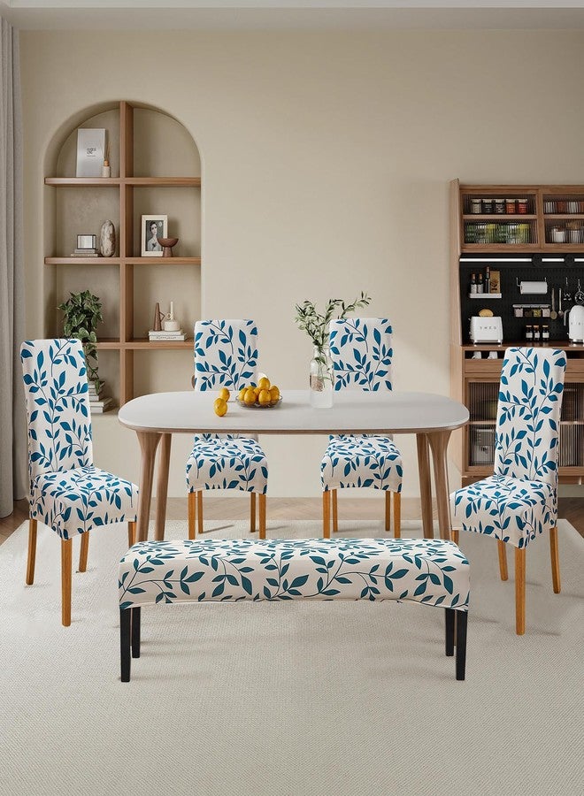 NILUOH Dining Room Chair Covers Set of 4 with 1 PC Bench Cover, Stretch Removable Washable Parsons Chair Slipcover Protector Living Room Decoration (Patterned 02) - Image 2